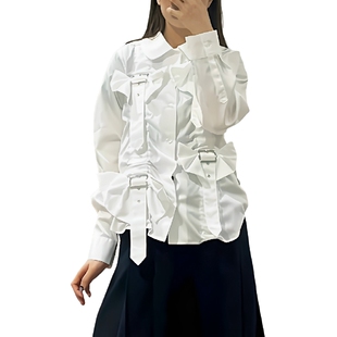 定制2023新款女装蝴蝶结秋款暗黑系设计师小众品牌不规则长袖衬衫