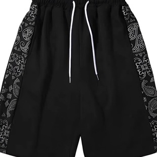 休闲短裤 复古侧面花运动男夏韩版 薄款 夏季 街头宽松阔腿休闲五分裤