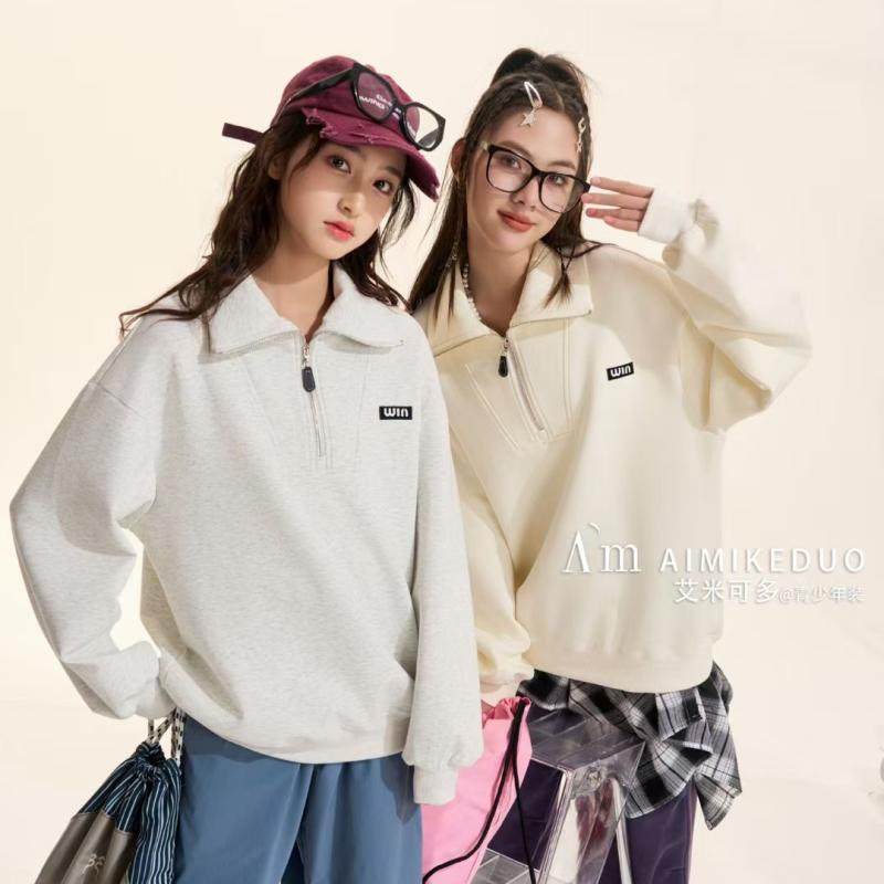 女大童半拉链卫衣艾米可多2025春款初中生宽松休闲上衣外套套头衫