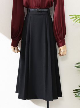 春季高腰中长黑色半身裙装2026秋新款气质A字职业通勤OL大摆0115k