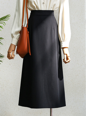 春季职业通勤黑色西装裙2026秋新款高腰直筒正装OL气质垂感0115k