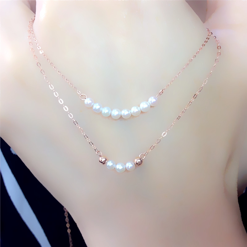 太太珠宝新款18k彩金玫瑰金女士珍珠项链简约精致14k紫金锁骨链