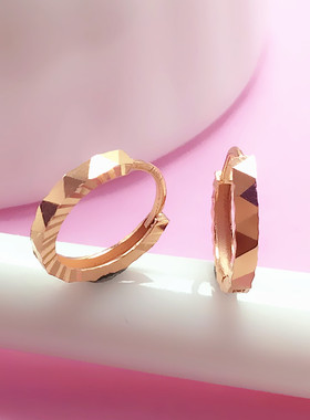 太太珠宝585紫金素金切面耳骨扣耳扣时尚精致14K玫瑰金百搭耳饰