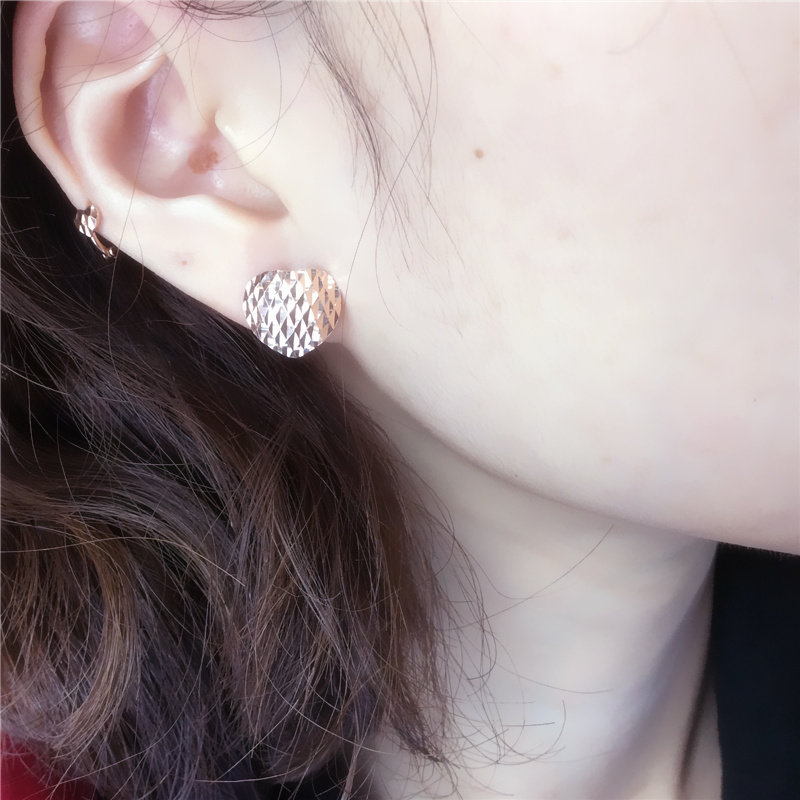 太太珠宝纯 585正品女士紫金耳扣14k彩金闪亮桃心玫瑰金耳饰