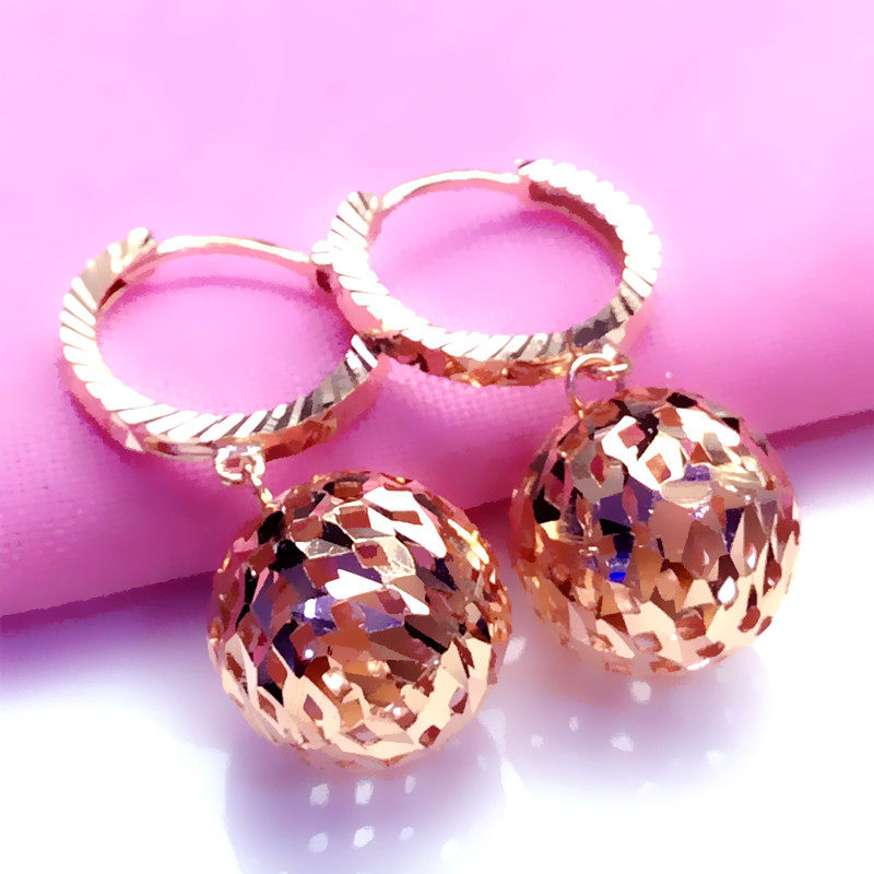 太太珠宝纯 14k彩金百搭玫瑰金百搭镂空球球耳环时尚百搭14k紫金