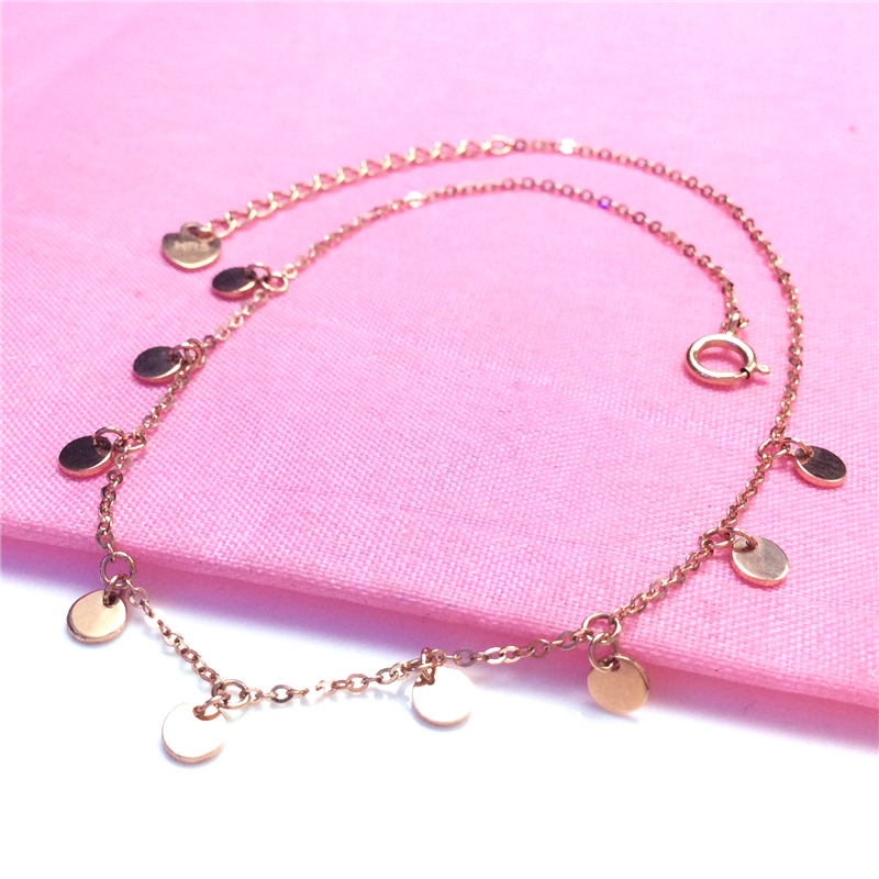 太太珠宝店纯 585紫金圆片片脚链14k玫瑰金简约百搭正品包邮