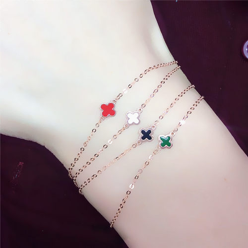 14K玫瑰金彩色四叶草手链