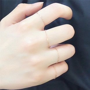 太太珠宝585紫金水波纹间片小链戒时尚秀气简约14K玫瑰金气质戒指