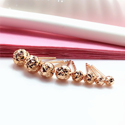 14K玫瑰金花纹珠球耳钉