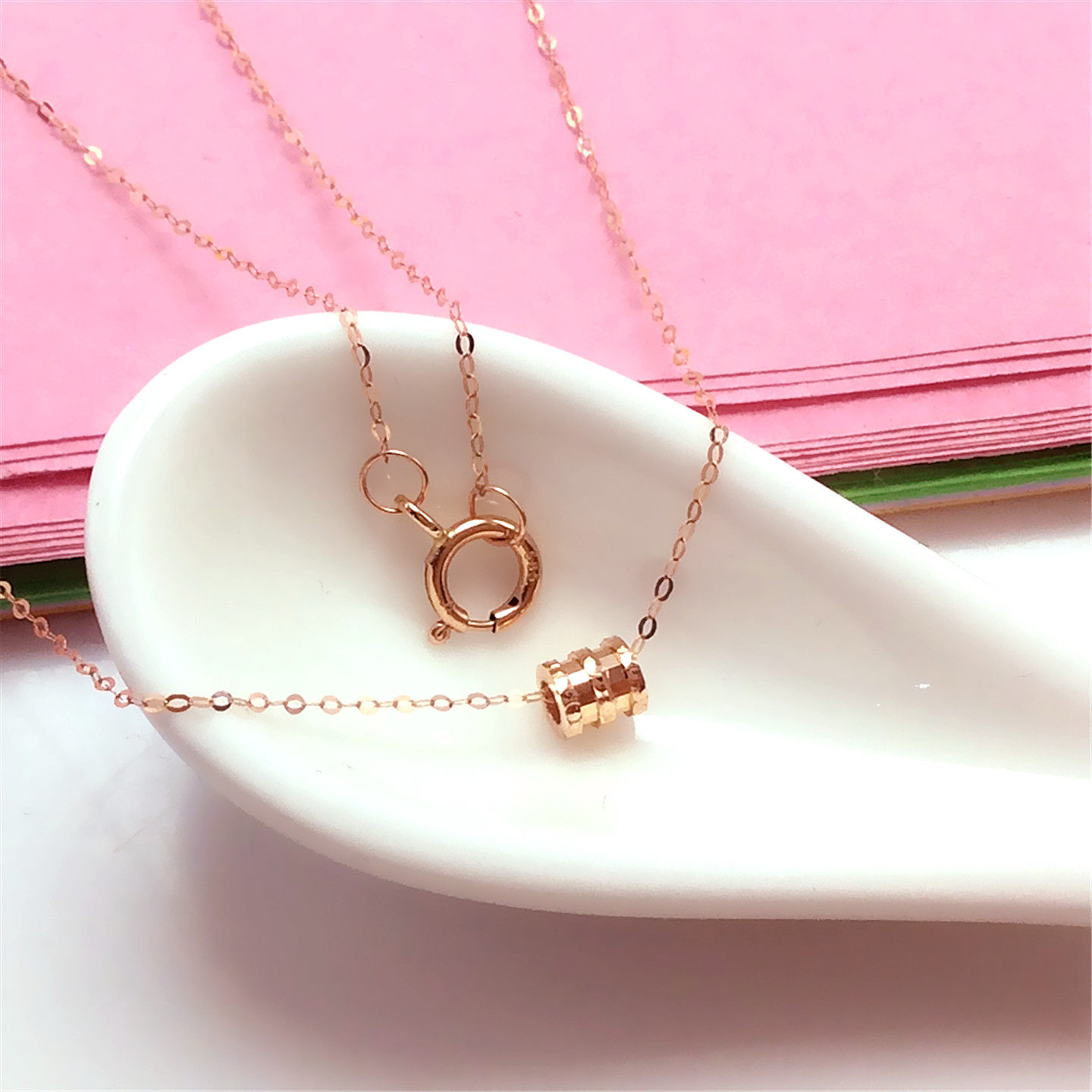 太太珠宝585紫金素金小蛮腰时尚套链简约经典14K玫瑰金气质项链