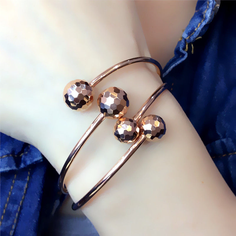 太太珠宝新品女士14k彩金百搭镭射球球手镯闪亮百搭14k玫瑰金百搭
