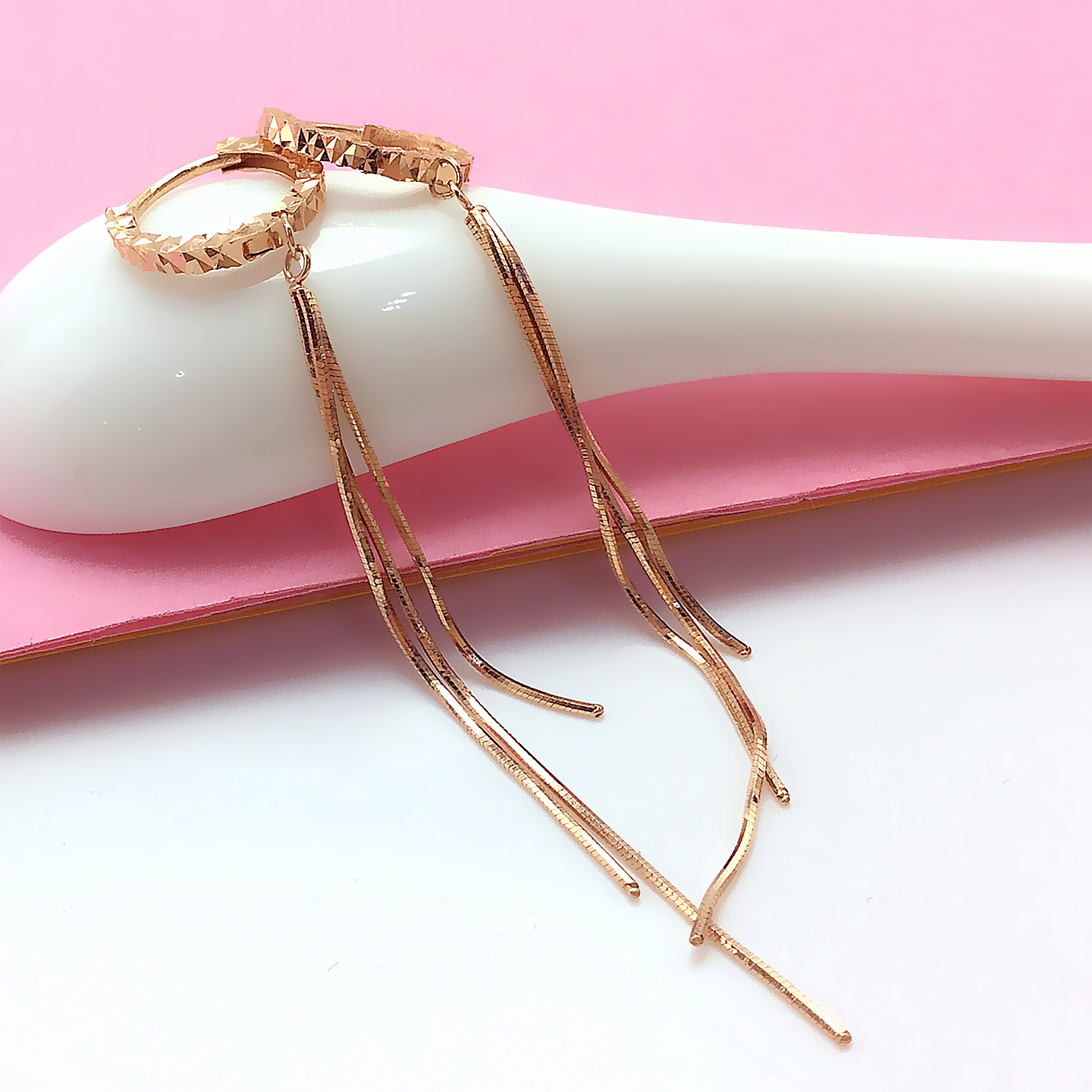 14K玫瑰金蛇骨流苏耳扣