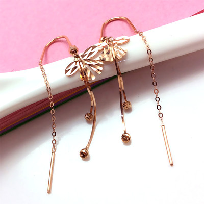 14K玫瑰金蝴蝶蛇骨流苏过桥耳线