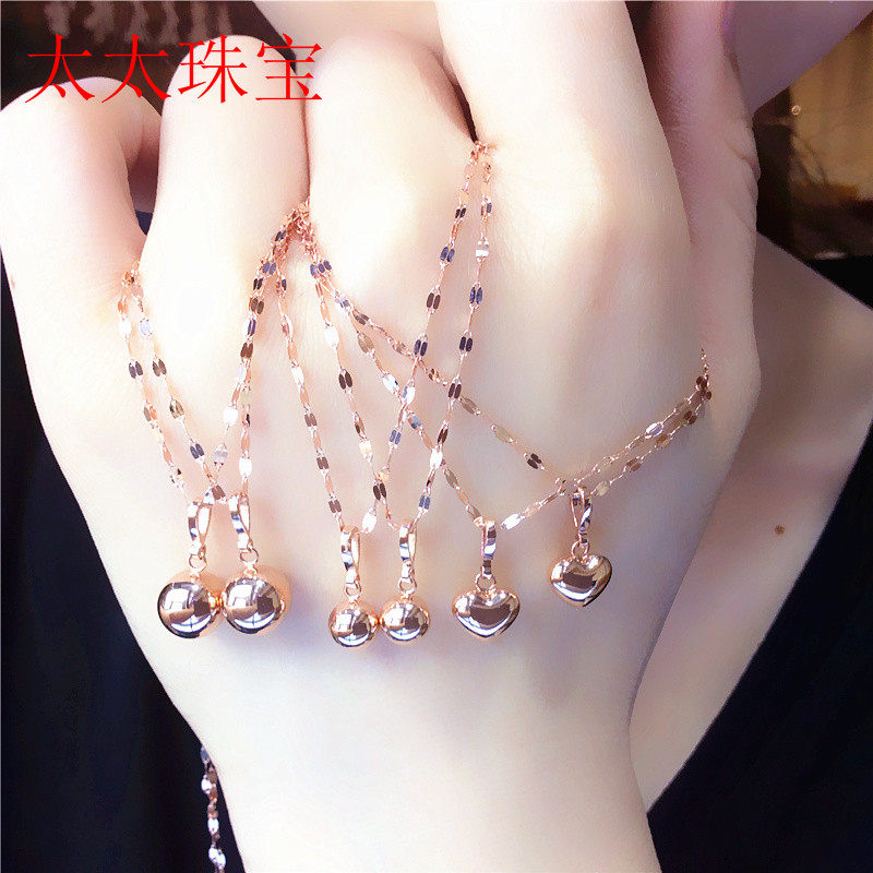 太太珠宝纯 585紫金吊坠14K玫瑰金彩金新款光面桃心圆球吊坠