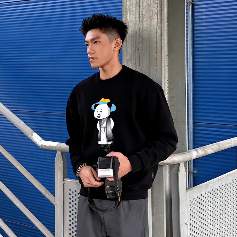 虾仁卫衣秋冬季潮牌ins潮男宽松长袖服t恤圆领打底衫定制百搭服装