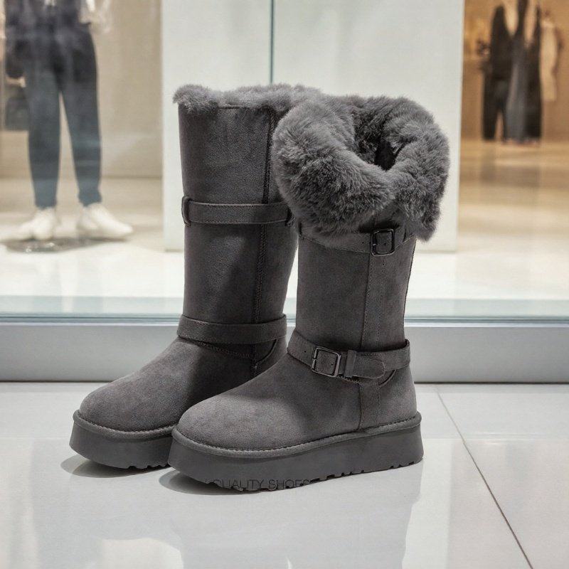 灰色雪地靴女2025新款长筒靴复古厚底不过膝加绒加厚保暖高筒棉鞋,女鞋,时尚雪地靴,淘宝优惠券,粉丝福利购,淘宝优惠卷