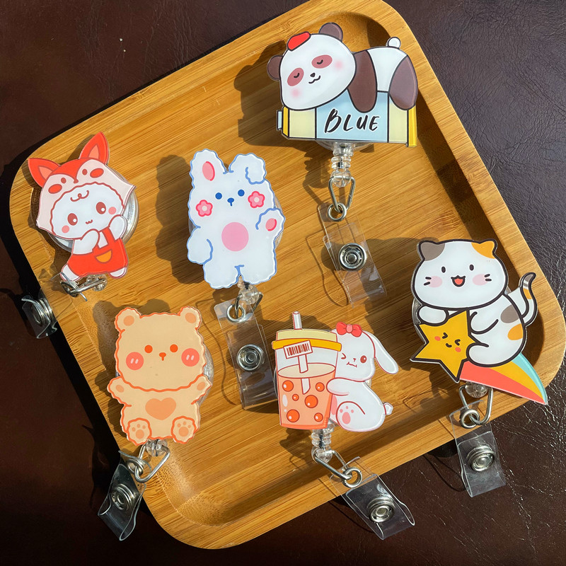 熊猫护士伸缩扣 可爱卡通胸牌可伸缩卡套 门禁挂绳工作银行胸牌卡