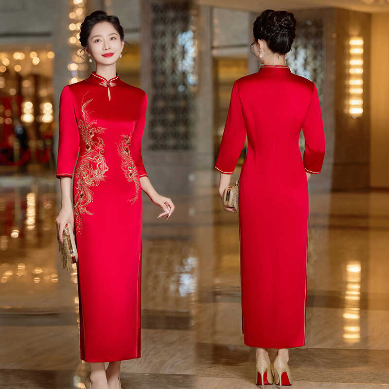 冬季2024新款中国风喜妈妈婚宴装改良旗袍喜婆婆订婚礼服裙女裙子