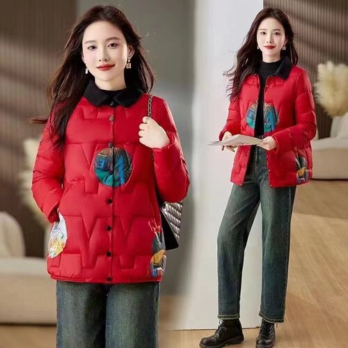 轻薄羽绒服女短款冬季新款时尚洋气印花保暖年轻妈妈羽绒服外套