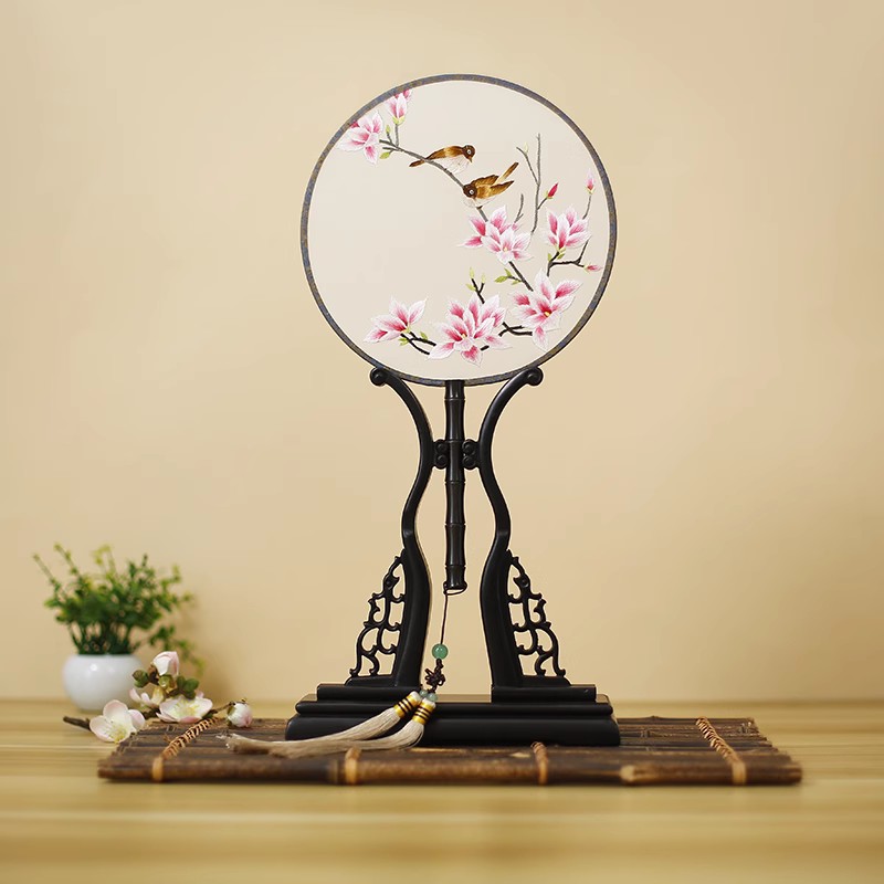 吉善双面古典刺绣扇芒种团扇古风宫廷圆扇中国风圆扇汉服女绣花扇