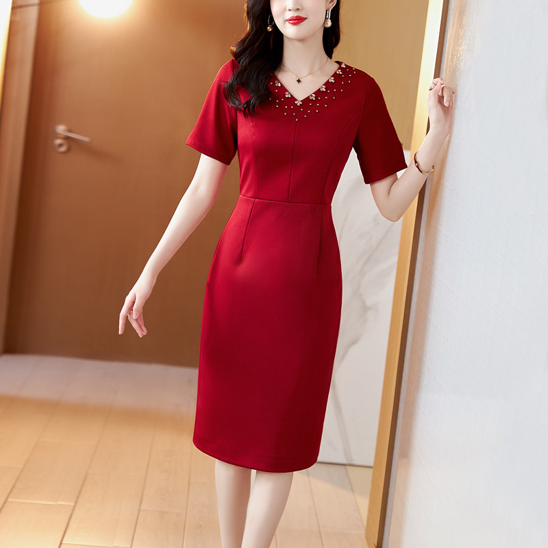 酒红喜婆婆婚宴装礼服连衣裙女2026年春夏季高端收腰气质包臀旗袍