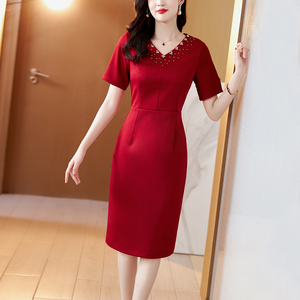酒红喜婆婆婚宴装礼服连衣裙女2026年春夏季高端收腰气质包臀旗袍
