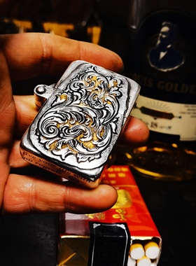 东方猴子定制纯银鎏金打火机壳Zippo机芯通用礼物手工纯银煤油