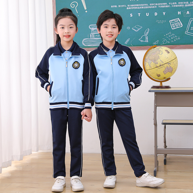 新品春秋季蓝色学生长袖外套校服中小学休闲班服短袖三件套装团购