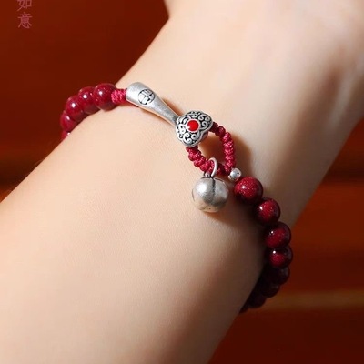纯银柿柿如意手链女朱砂手串男
