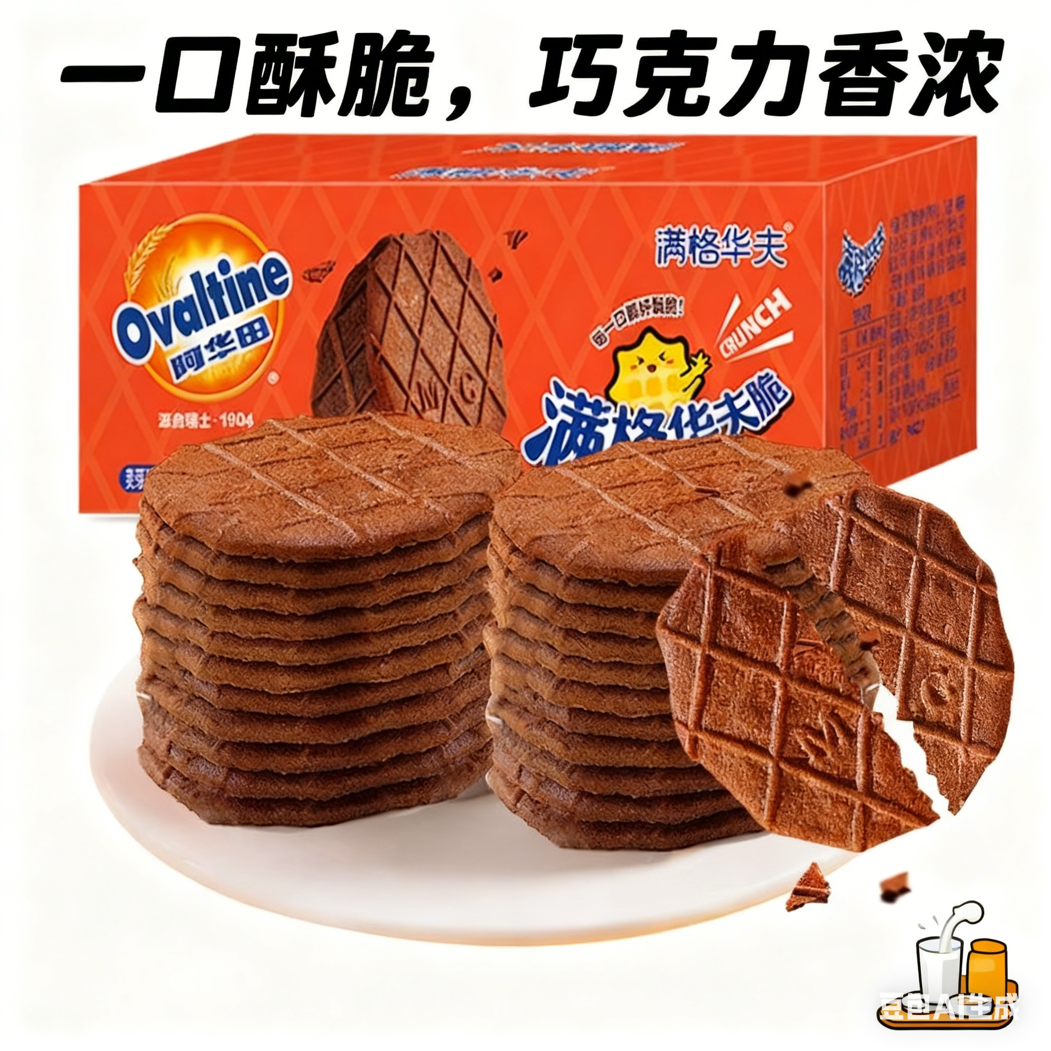 阿华田Ovaltine 满格华夫脆饼干315g/整箱装公室解馋小零食充饥