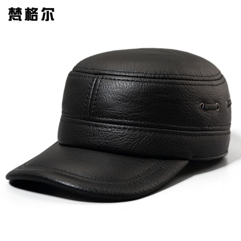 genuine leather Hat Flat cap The first layer cowhide Cap Autumn and winter Cotton cap Ear cap thickening dad Middle and old agein the Accessories/Leather belt/Hat/Muffler , Hat  category - from Buy2taobao.com to provide professional Taobao agent buy service