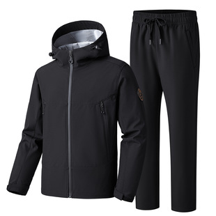 儿童套装亲子装加绒软壳冲锋衣长裤运动服男女户外登山服两件套潮