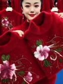 2023秋冬妈妈装 加厚水貂绒洋气毛衣中老年女宽松针织打底保暖上衣