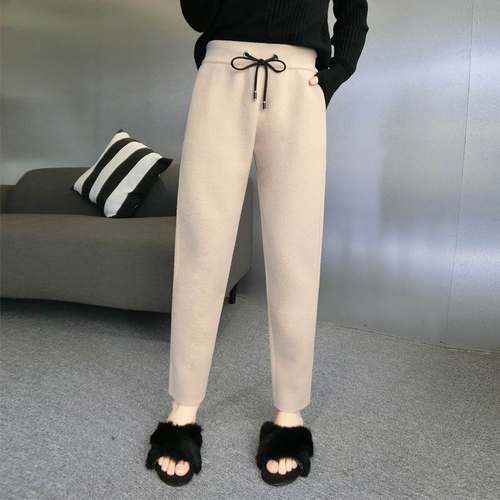 宽松毛针织毛呢九分裤毛呢