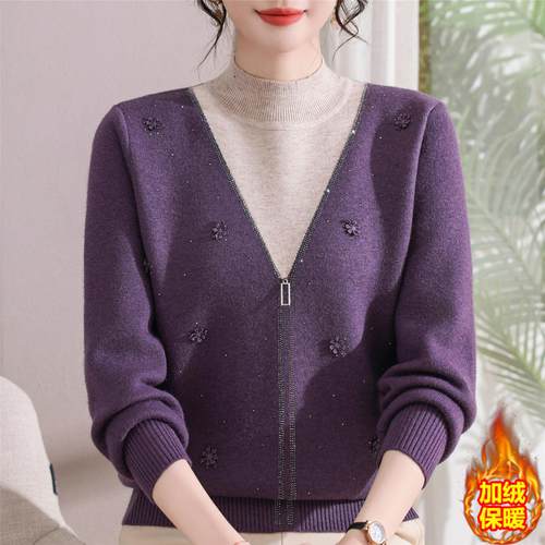 2025新款冬季妈妈装一体绒打底衫中老年女装加绒保暖毛衣洋气上衣