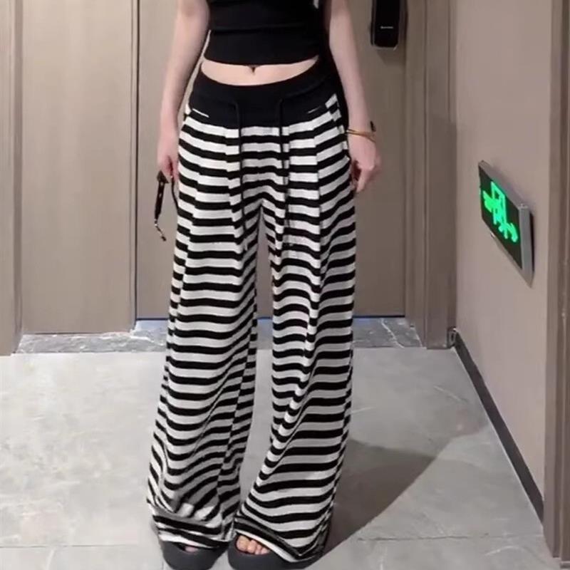 黑白条纹运动裤子女2026夏季休闲裤