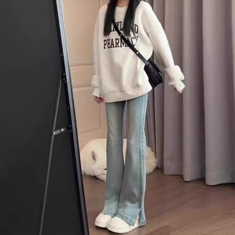 开叉牛仔裤微喇女弹力修身百搭微胖MM大码2026春秋新款喇叭马蹄裤
