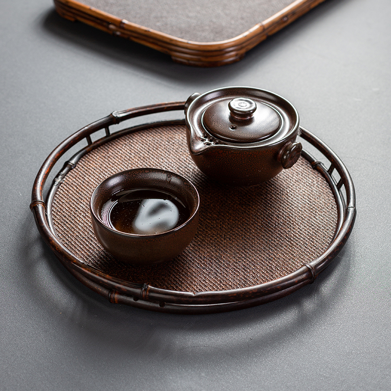 日本席面大漆茶盘 精品托盘 奉茶文盘干泡梅鹿竹收纳盘茶具竹托盘