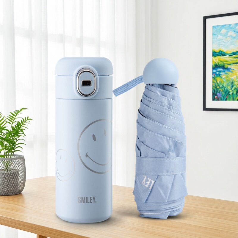 法国Smiley笑脸保温杯350ml+雨伞套装礼盒节日礼物送男女朋友