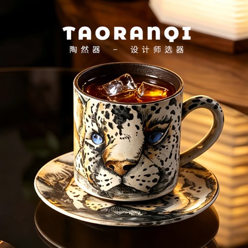 【豹力觉醒】手绘高颜值陶瓷咖啡杯大容量家用水杯送男孩生日礼物