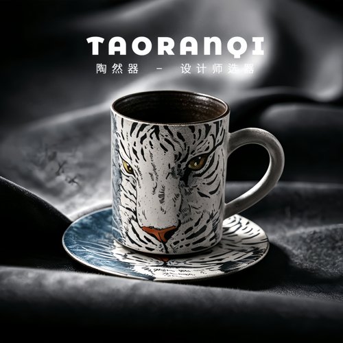 生肖虎手绘高档精致咖啡杯创意手作白虎大容量水杯男士生日送礼物