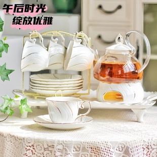 欧式 创意精致简约现代玻璃泡花茶杯 咖啡杯碟带匙套装 轻奢陶瓷英式