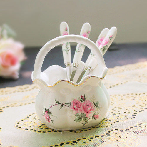 小清新花边5件套水果叉收纳篮