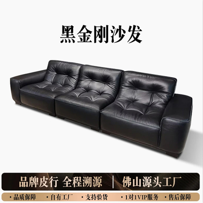 进口真皮意式轻奢黑金刚客厅直排