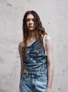 immune system免疫系统 Vest牛仔印花吊带无袖设计上衣
