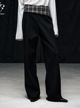 immune system免疫系统 格纹腰头立体剪裁垂感阔腿西裤休闲长裤