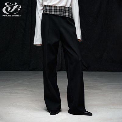 immune system免疫系统 格纹腰头立体剪裁垂感阔腿西裤休闲长裤