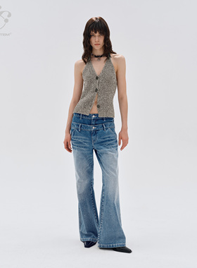 immune system 双腰头烫钻牛仔裤长裤