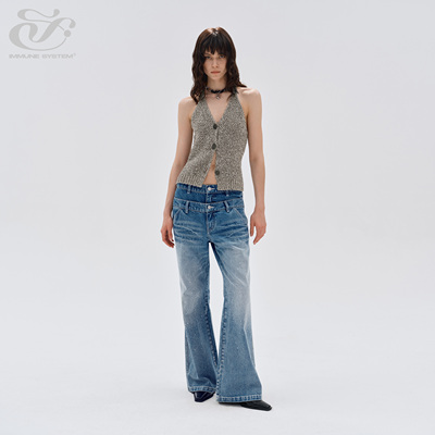 immune system 双腰头烫钻牛仔裤长裤