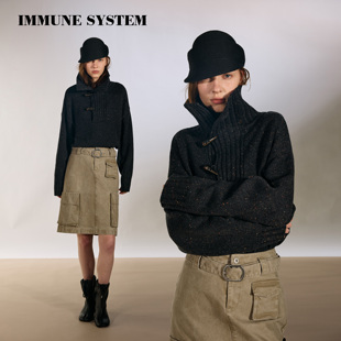 immune system 多造型牛角扣立领翻领毛衣彩点混纺羊毛针织衫